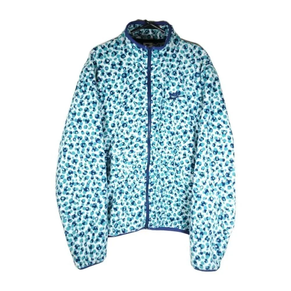 Nike Men's Club Medium Blue Dot Pattern Logo Embroidered Full Zip Fleece Jacket